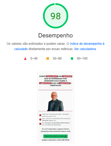 Print de análise de velocidade de carregamento.