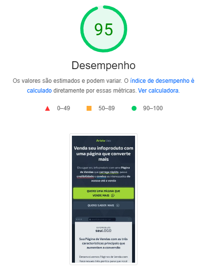 Print de análise de velocidade de carregamento.